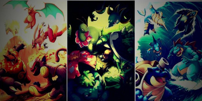 1366x673 Pokemon Starters - Lomo HD Wallpaper - Hot Wallpapers HD