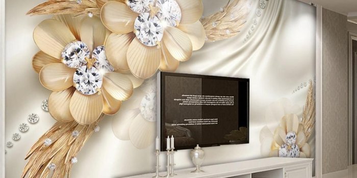1000x1000 Custom 3D Wallpaper Golden Diamond Flower Jewelry Large Wall Painting  European Style Living Room TV Desktop Silk Mural Wallpaper