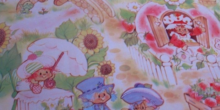 1032x1357 CUSTOM LISTING for KELLY - vintage wallpaper - strawberry shortcake