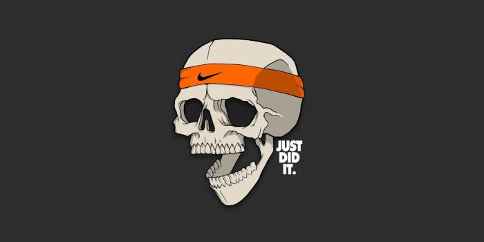 1920x1080 open mouth, Dead, Digital art, Skull, Simple background, Nike, Humor