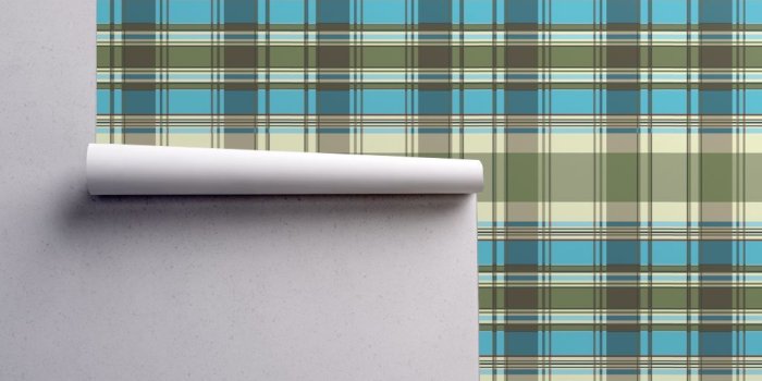 1024x1024 Autumn Plaid repeat - turquoise wallpaper - coppercatkin - Spoonflower