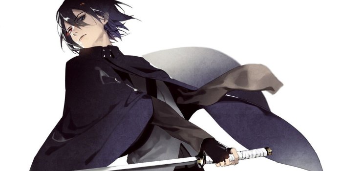 1332x850 Wallpaper look, katana, white background, guy, cloak, Sasuke Uchiha