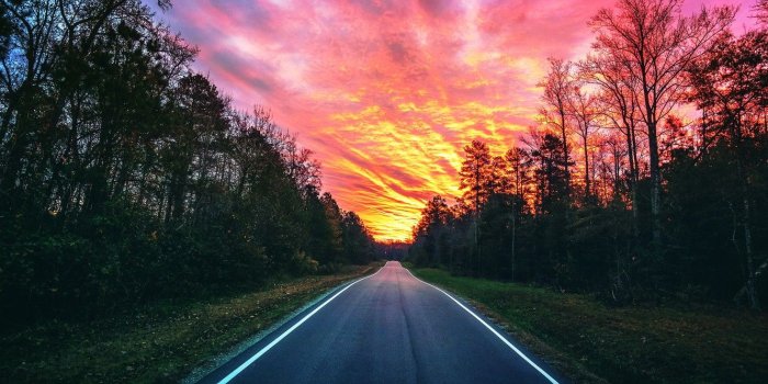 1332x850 Wallpaper road, forest, sunset images for desktop, section пейзажи