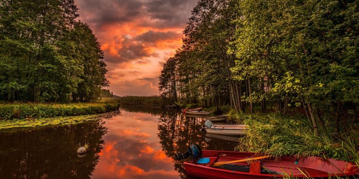2560x1600 River boats forest sunset landscape wallpaper | 2560x1600 | 156986