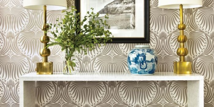 768x1024 Modern Neutral Foyer with Printed Wallpaper - Luxe Interiors + Design
