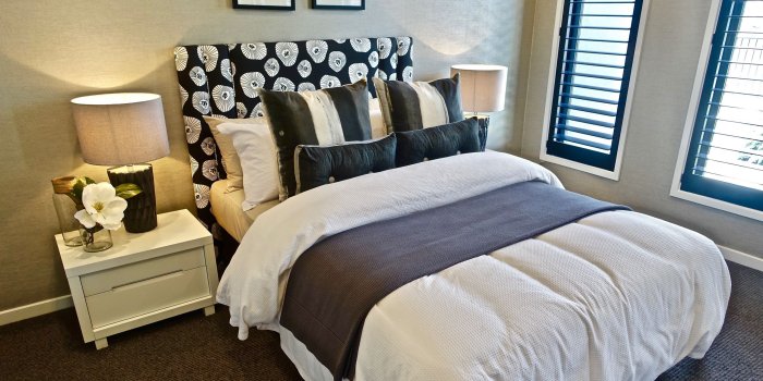 2560x1440 Download wallpaper 2560x1440 bedroom, pillow, design, modern