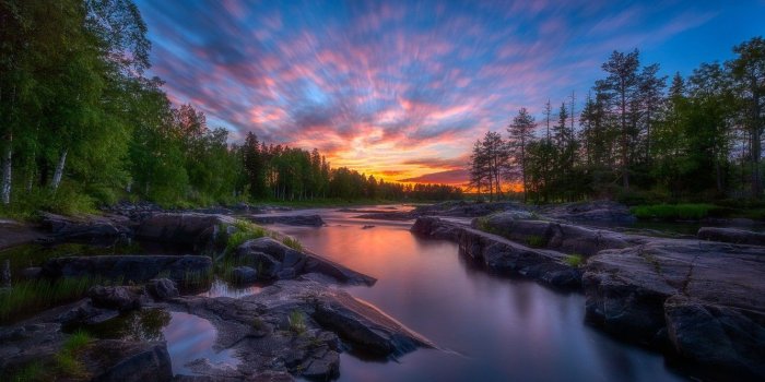1332x850 Wallpaper forest, sunset, river, Finland images for desktop, section