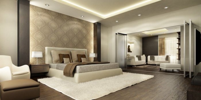 1306x734 Cool Master Bedroom Design With Lovely Wallpaper And - Modern Master