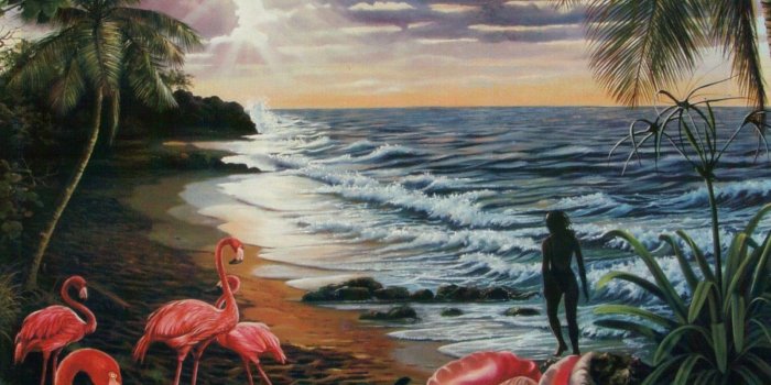 1600x1066 Beach: Art Flamingos Trees Shells Palm Bahama Nassau Bahamas Beach