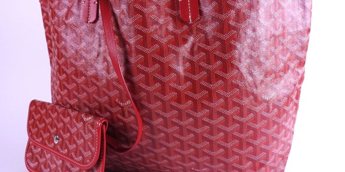 1600x1200 Auth GOYARD Saint Louis PM Shoulder Tote Bag PVC Canvas Leather Red B-4599
