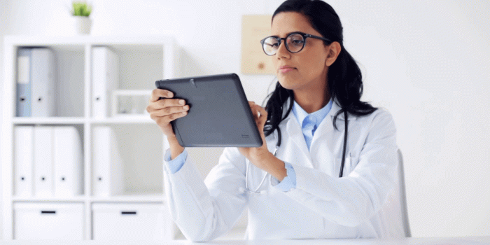 1920x1080 healthcare, technology, people and medicine concept - female doctor in  glasses with tablet pc computer in medical office at hospital