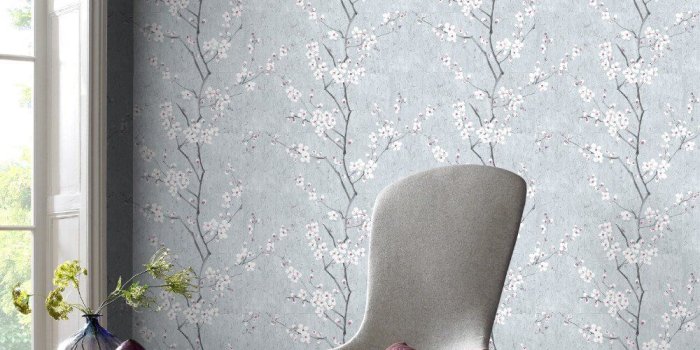 1000x1373 Sakura Wallpaper in Pale Blue from the Kyoto Collection by Graham