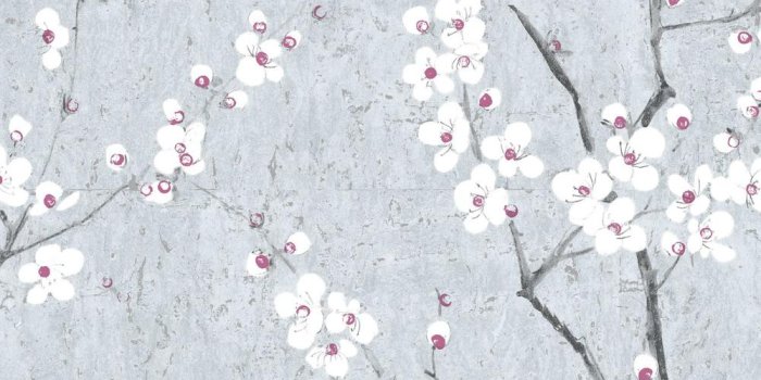 1000x1000 Graham & Brown Kyoto Sakura Pale Blue / Silver / Pink Wallpaper