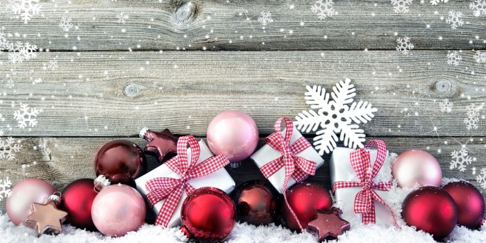 2560x1600 Red Christmas Decorations Wooden Wall Snow Desktop Wallpaper