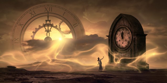 6526x3000 Download wallpaper 6526x3000 clock, fantasy, mysterious, girl, time