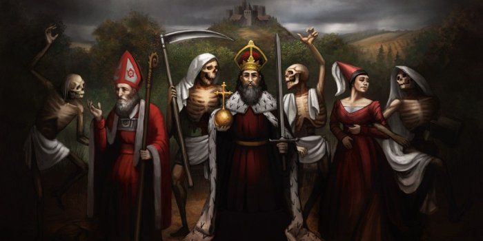 1332x850 Wallpaper forest, woman, death, castle, king, medieval, reaper