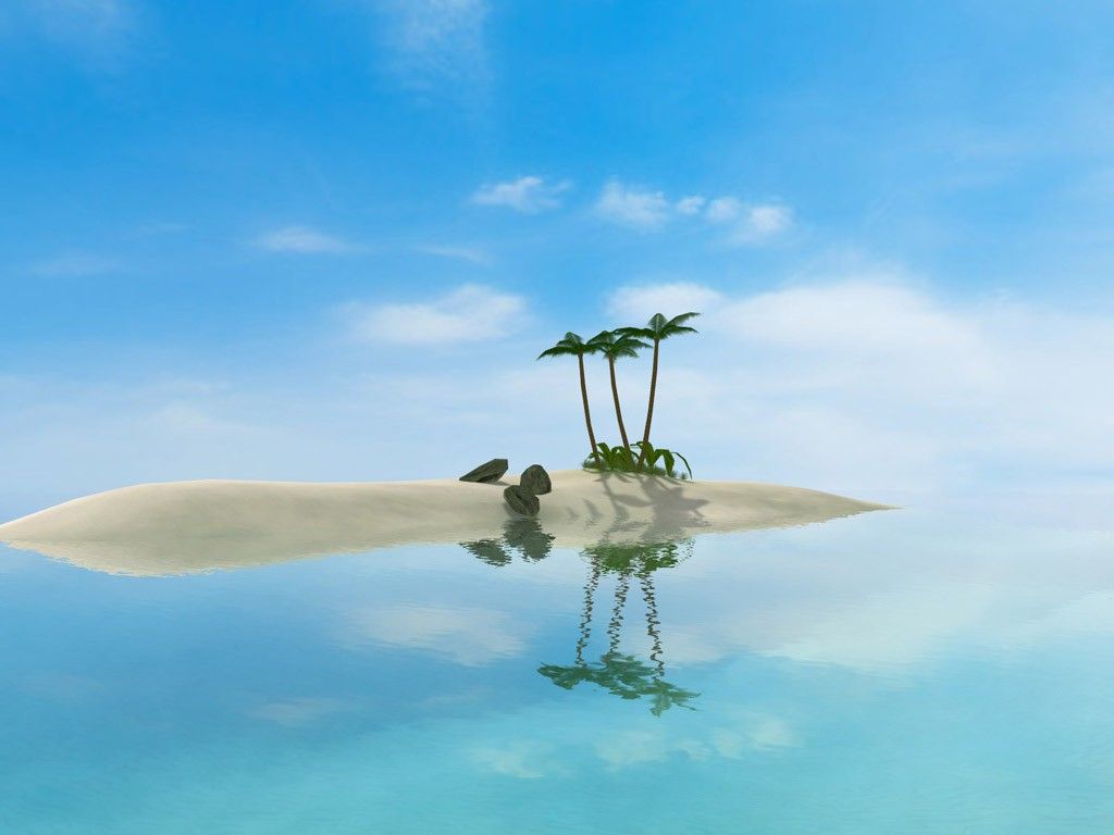 1024x768 Free Hd Oasis 3d Paradise Beach Palms Wallpapers Download