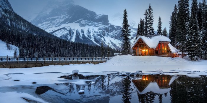 1920x1080 Wallpaper House, Mountains, Snow, Lake, Beautiful Landscape - Snow