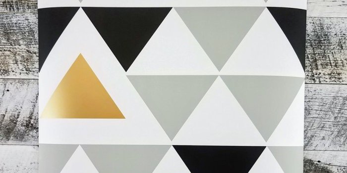 990x990 Aztec Black and Gold Geometric Triangle Peel and Stick Wallpaper, Sample