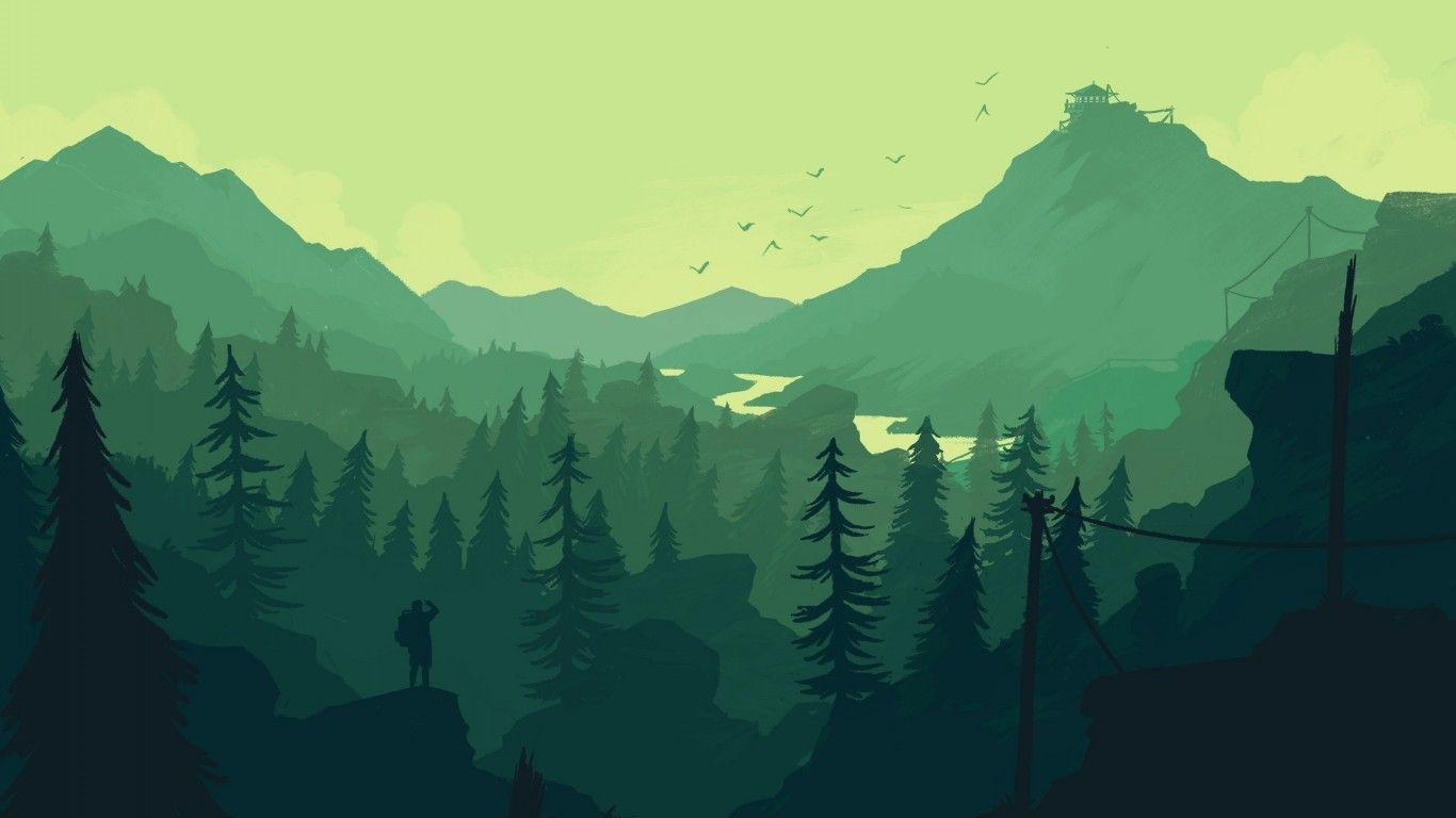 1366x768 Download 1366x768 Firewatch, Landscape, Forest, Minimalistic