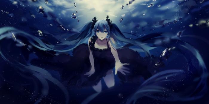 2700x1440 2970993 bangs long hair hatsune miku vocaloid underwater black dress