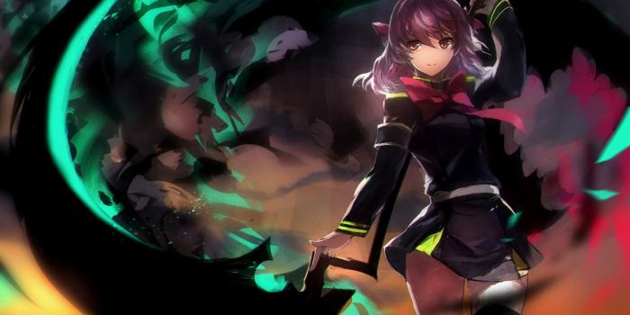 1920x1080 Female anime character with purple hair wearing black long-sleeved