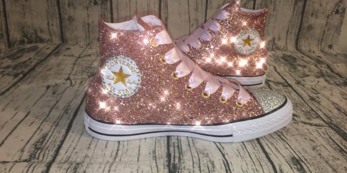 1024x768 Women's Sparkly Glitter Converse All Stars High Top or Wedge Heel - Rose  Gold