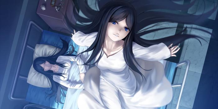 1920x1080 Black-haired female anime character with white long-sleeved dress HD