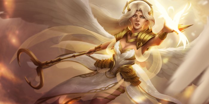 5365x2924 5077161 Girl, Woman, Wings, White Hair, Staff, Angel Warrior