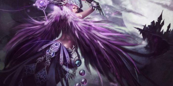2560x1920 Dreamy Fantasy Purple Wings Angel Warrior with Lance Wallpaper #5824