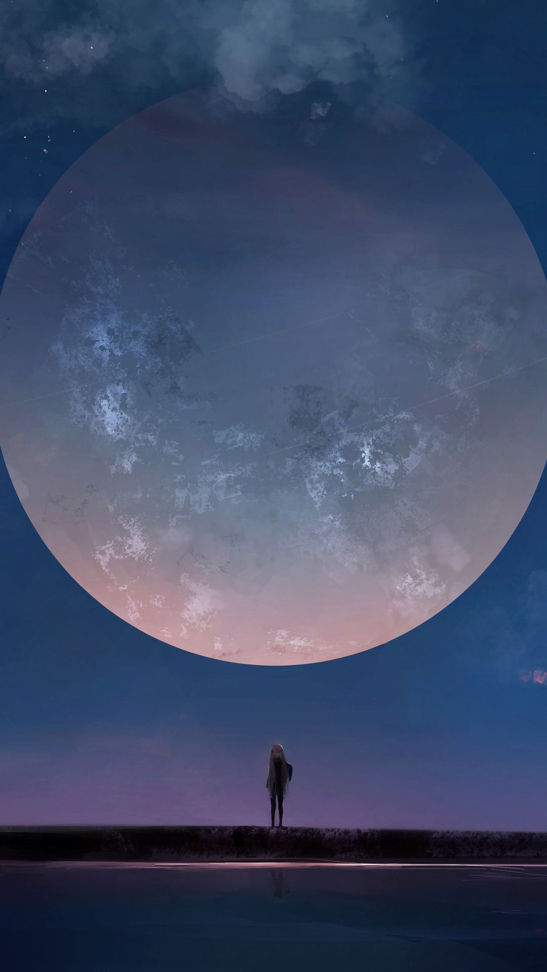 1080x1920 1080x1920 Huge Moon Anime Girl Night Sky Stars Iphone 7,6s,6 Plus