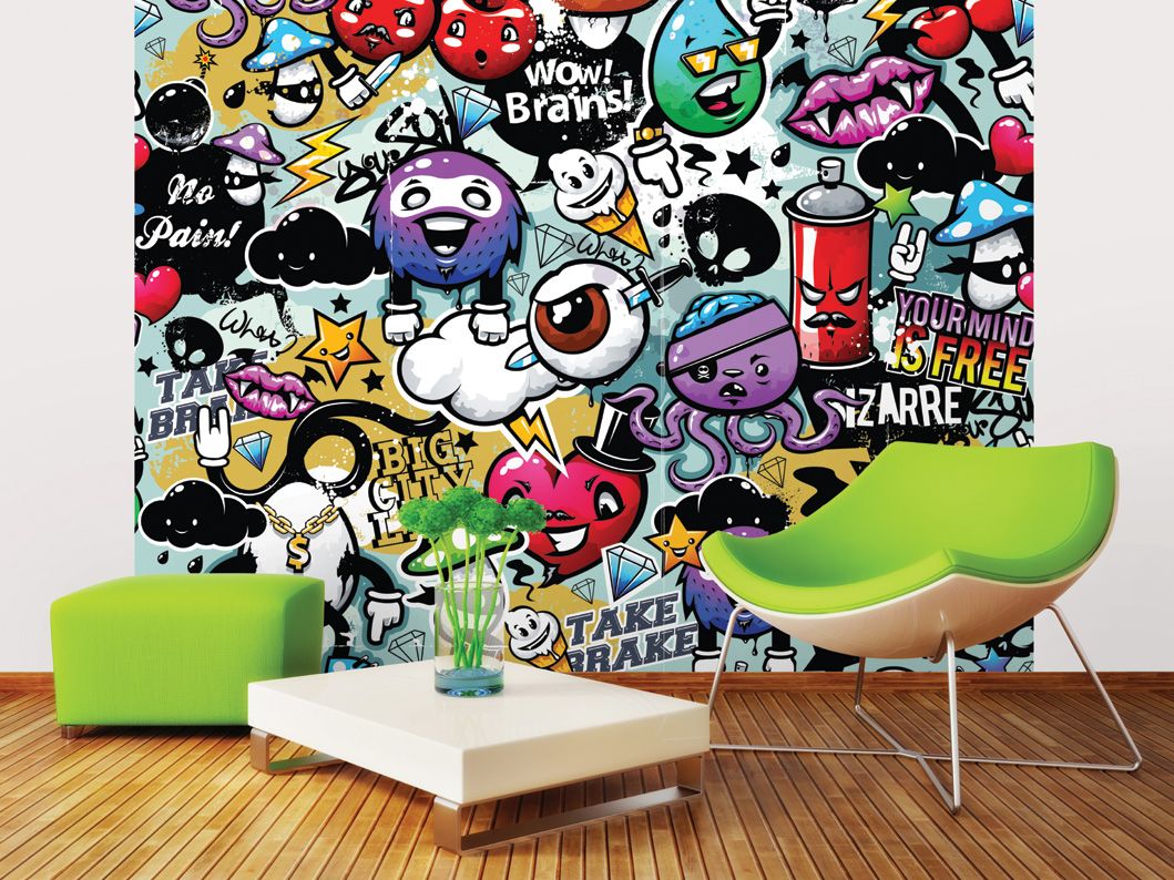 1059x794 Funky Graffiti Doodle Monsters Wall Mural