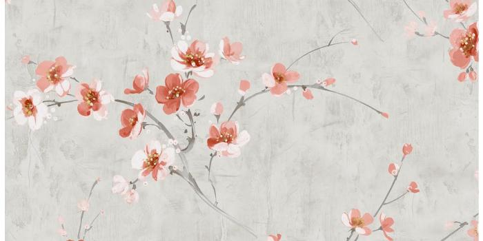 1000x1000 Silk Road Metallic Silver and Strawberry Dogwood Wallpaper