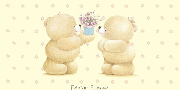 1332x850 Wallpaper gift, art, bear, flowers, children's, Forever Friends