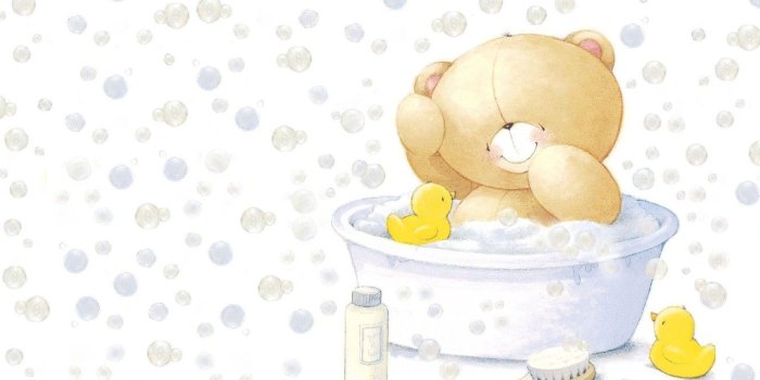 1332x850 Wallpaper smile, bubbles, mood, toy, bathing, art, bear, bath, duck