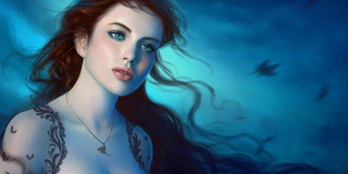 2560x1440 Wallpaper Fantasy girl, Green eyes, Artwork, HD, 4K, Fantasy, #10849