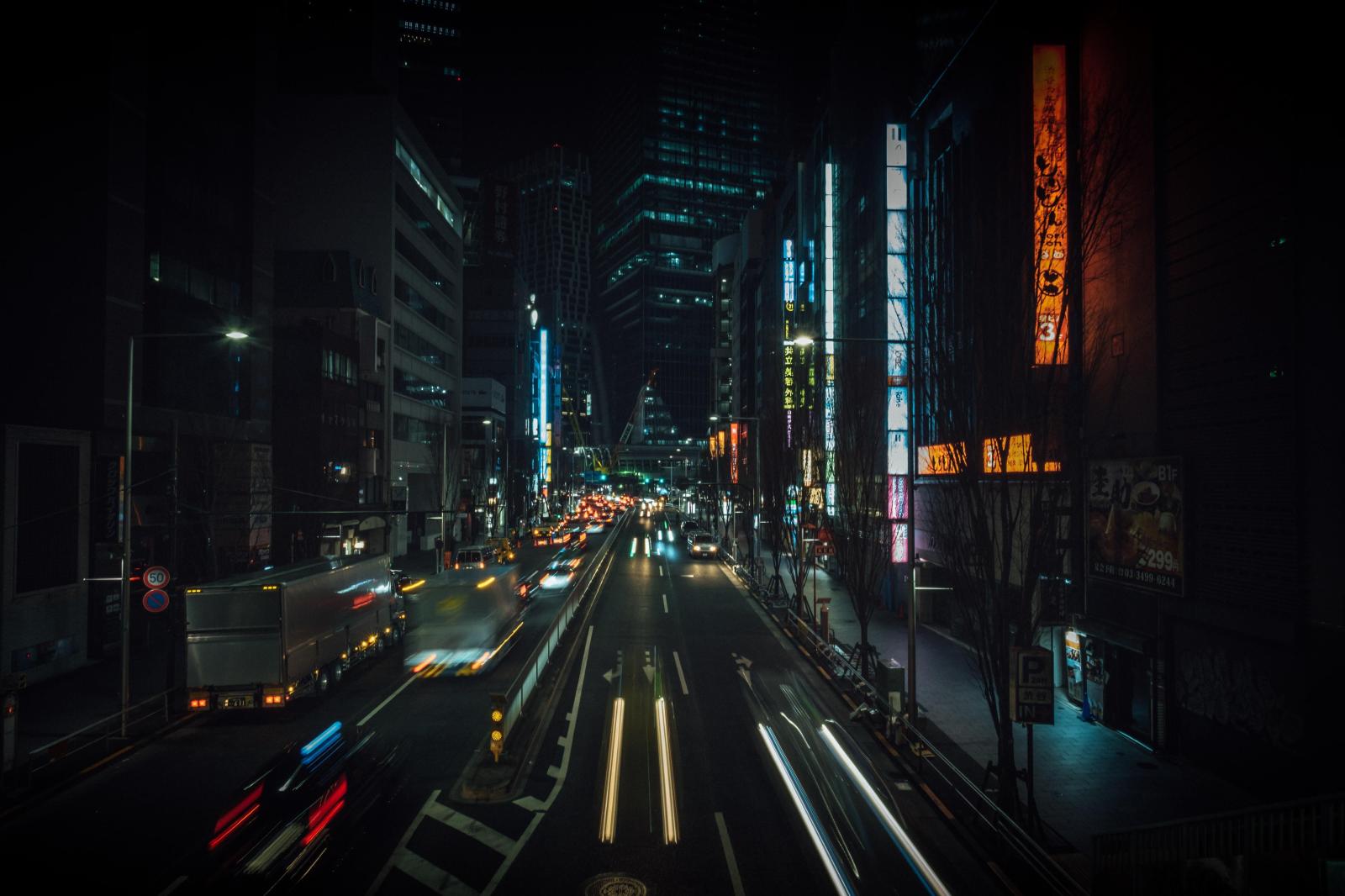 5839x3893 wallpaper night city, street, city lights, traffic, buildings, tokyo