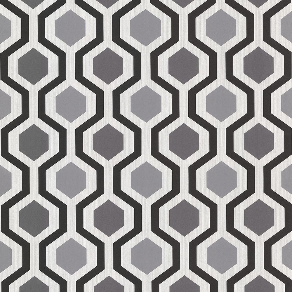 1000x1000 Marina Black Modern Geometric Wallpaper Sample
