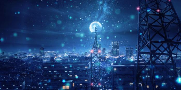 4096x2304 Night Sky City Stars Anime Scenery 4K Wallpaper #135