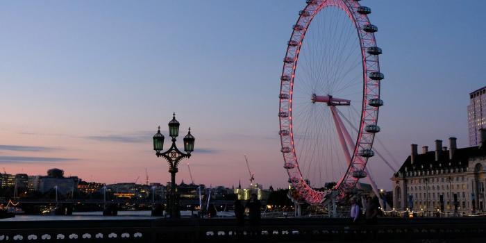 1332x850 Wallpaper city, london, london eye, sky, night, England, sky blue