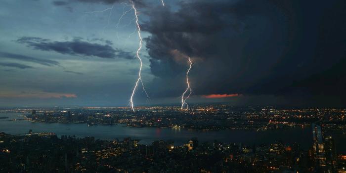 3840x2160 HD wallpaper: lightning, sky, thunder, city, thunderstorm, night