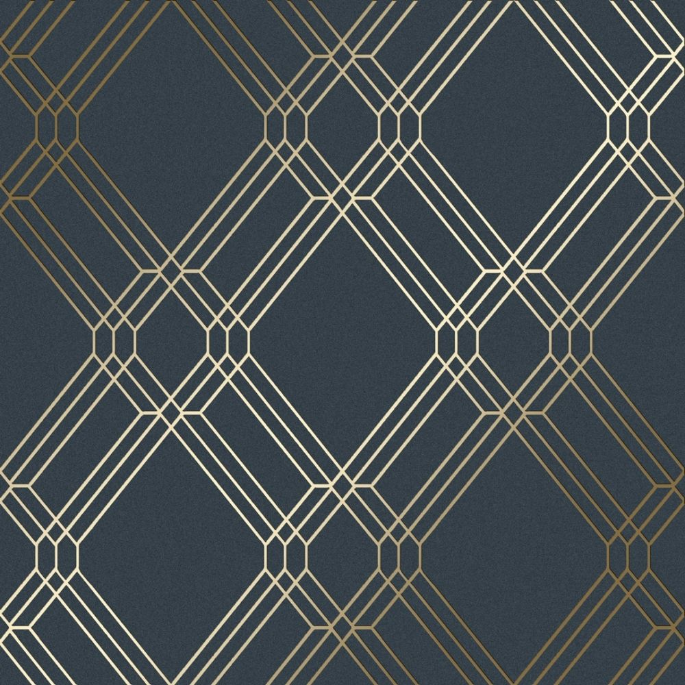 1000x1000 Filigree Geometric Wallpaper Navy, Gold