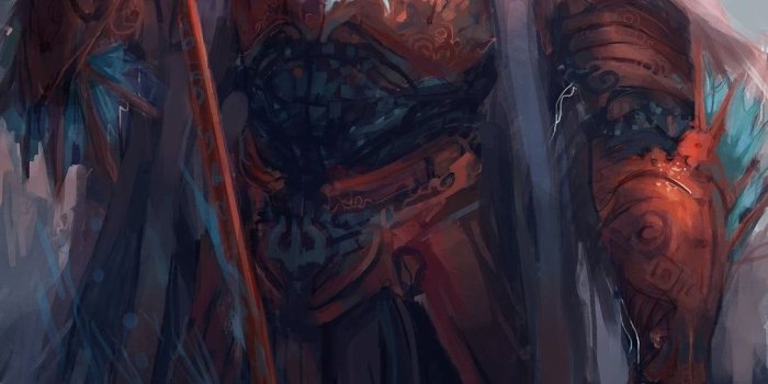 1089x1600 Sea creature holding spear weapon painting, knight, armor, sword