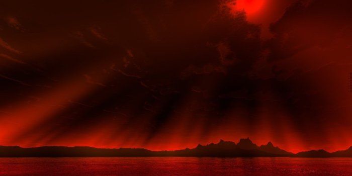 1600x1080 Sun Beach Clouds Crimson Red Dark Water Sky Wallpaper - Dark Red Sky