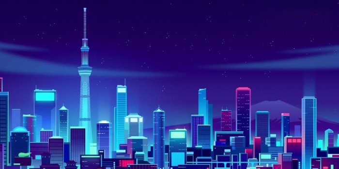 1332x850 Wallpaper Night, Vector, The city, Japan, Style, Tokyo, Building