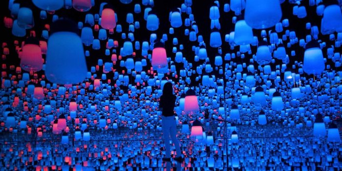 1332x850 Wallpaper Japan, Tokyo, lanterns, Mori Building Digital Art Museum
