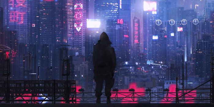 3000x1349 HD wallpaper: city, futuristic, digital art, Cheng Yu, dystopic, neo