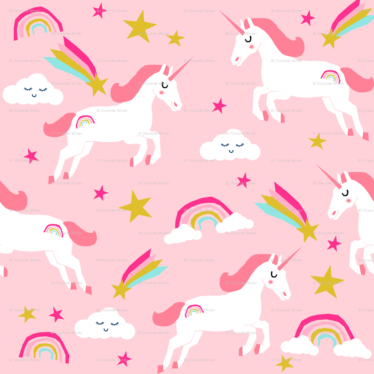 1200x1200 Unicorn Bright Colors Fabric Rainbow Clouds Stars Cute - Cute