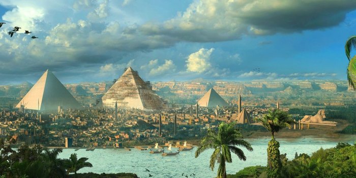 1332x850 Wallpaper birds, the city, palm trees, pyramid, Egypt images for