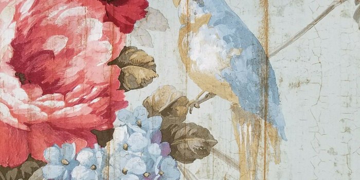 1600x1600 York HA1326 Vintage Victorian Floral Bouquets Bird Rose Blue Parrot